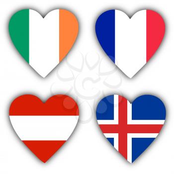 Flags in the shape of a heart, 4 different countries