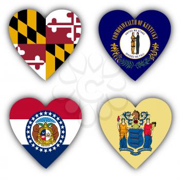 Flags in the shape of a heart, 4 different US states