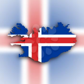 Country shape outlined and filled with the flag, Iceland