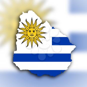 Country shape outlined and filled with the flag, Uruguay