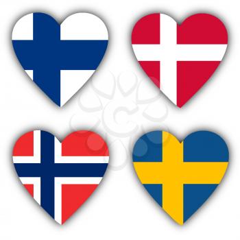 Flags in the shape of a heart, 4 different countries