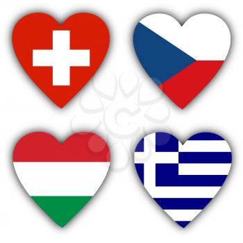 Flags in the shape of a heart, 4 different countries