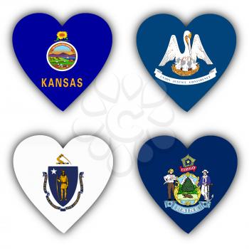 Flags in the shape of a heart, 4 different US states