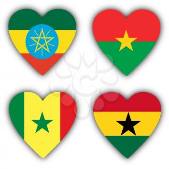 Flags in the shape of a heart, 4 different countries