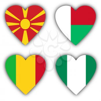 Flags in the shape of a heart, 4 different countries