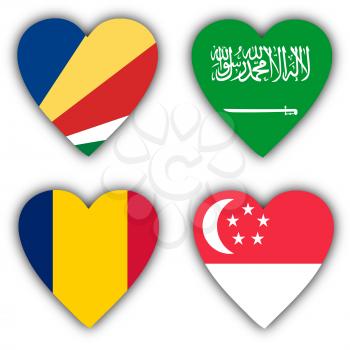 Flags in the shape of a heart, 4 different countries