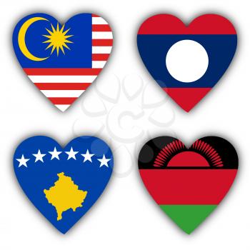 Flags in the shape of a heart, 4 different countries