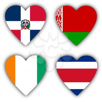 Flags in the shape of a heart, 4 different countries