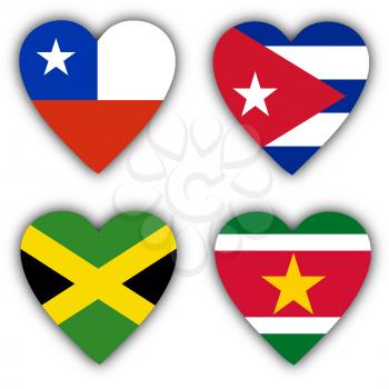 Flags in the shape of a heart, 4 different countries