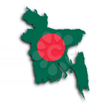 Map of Bangladesh Faso filled with the national flag