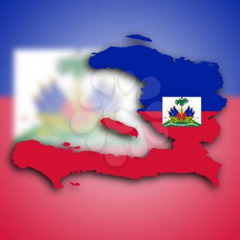 Map of Haiti filled with the national flag