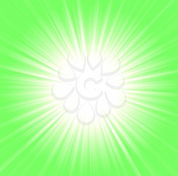 Starburst background, sunbeams going in all directions, green and white