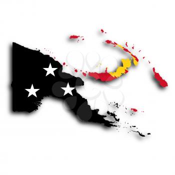 Map of Papua New Guinea filled with the national flag