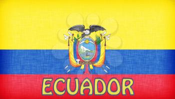 Linen flag of Ecuador with letters stitched on it