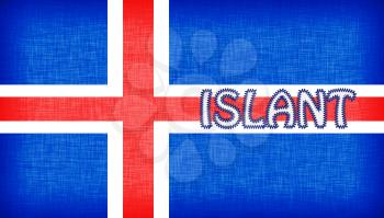 Flag of Iceland stitched with letters, isolated
