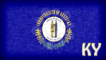 Linen flag of the US state of Kentucky with it's abbreviation stitched on it