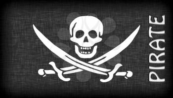 Linen pirate flag with letters stitched on it