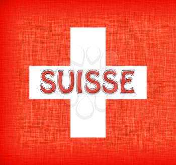 Linen flag of Switzerland with letters stitched on it