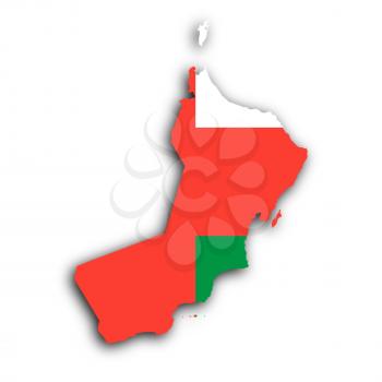 Map of Oman filled with the national flag