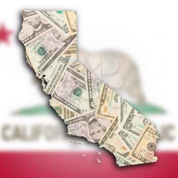 Map of California, filled with US dollars