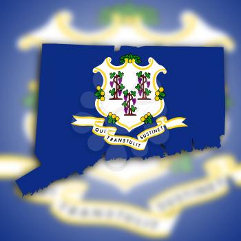 Map of Connecticut, filled with the state flag