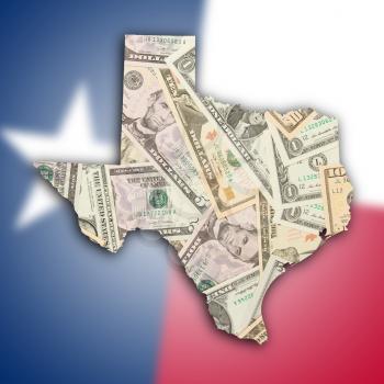 Map of Texas, filled with US dollars