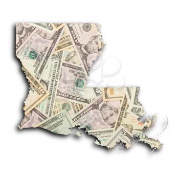 Map of Louisiana, filled with US dollars