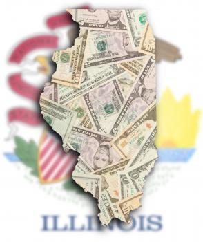 Map of Illinois, filled with US dollars