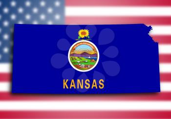 Map of Kansas, filled with the state flag