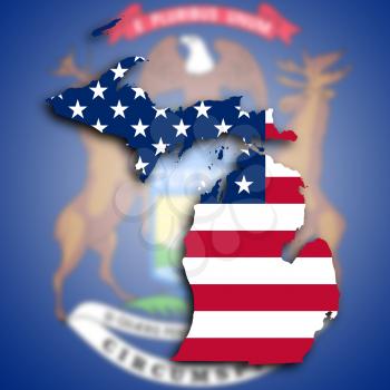 Map of Michigan, filled with the national flag