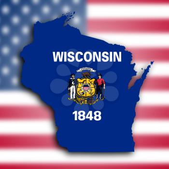 Map of Wisconsin, filled with the state flag