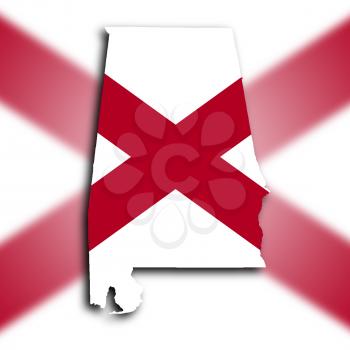 Map of Alabama filled with the state flag