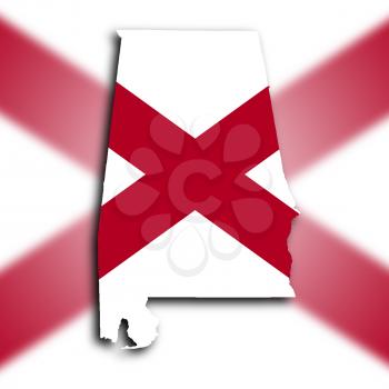 Map of Alabama filled with the state flag