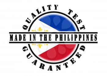 Quality test guaranteed stamp with a national flag inside, Philippines
