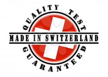 Quality test guaranteed stamp with a national flag inside, Switzerland