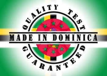 Quality test guaranteed stamp with a national flag inside, Dominica