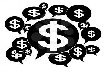 Communication and business concept - Speech cloud, dollar signs