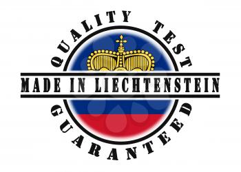 Quality test guaranteed stamp with a national flag inside, Liechtenstein