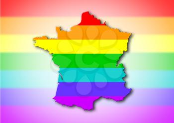 France - Map, filled with a rainbow flag pattern