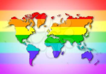 World - Map, filled with a rainbow flag pattern