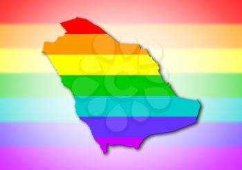 Saudi Arabia - Map, filled with a rainbow flag pattern