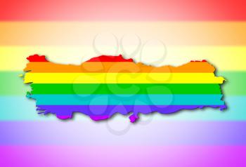 Turkey - Map, filled with a rainbow flag pattern