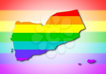 Yemen - Map, filled with a rainbow flag pattern