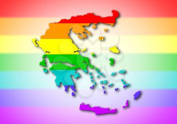 Map, filled with a rainbow flag pattern - Greece