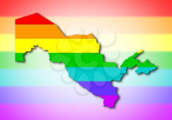 Map, filled with a rainbow flag pattern - Uzbekistan