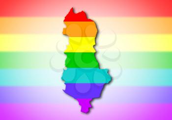 Map, filled with a rainbow flag pattern - Albania