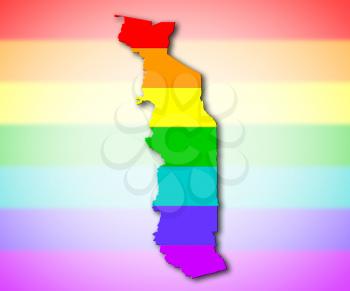 Togo - Map, filled with a rainbow flag pattern