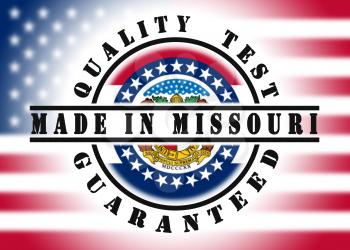 Quality test guaranteed stamp with a state flag inside, Missouri