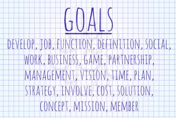 Goals word cloud written on a piece of paper
