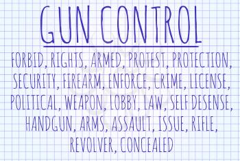 Gun control word cloud written on a piece of paper